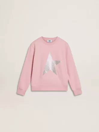 Roze sweatshirt met grote ster in zilveren glitter op de voorkant