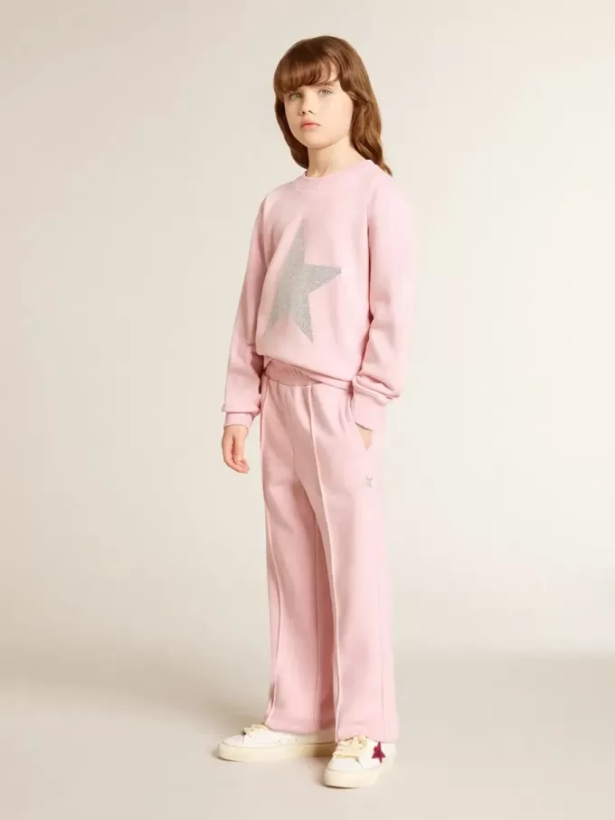 Roze sweatshirt met grote ster in zilveren glitter op de voorkant