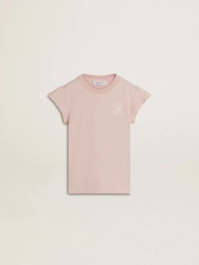 Roze T-shirt voor meisjes met ruches aan de mouwen en borduursels