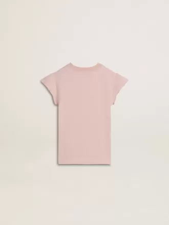 Roze T-shirt voor meisjes met ruches aan de mouwen en borduursels