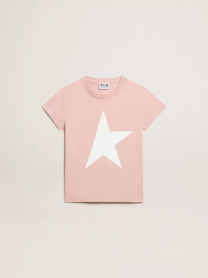 Roze T-shirt voor meisjes met wit logo en grote ster