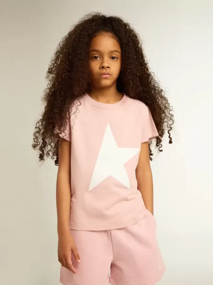 Roze T-shirt voor meisjes met wit logo en grote ster