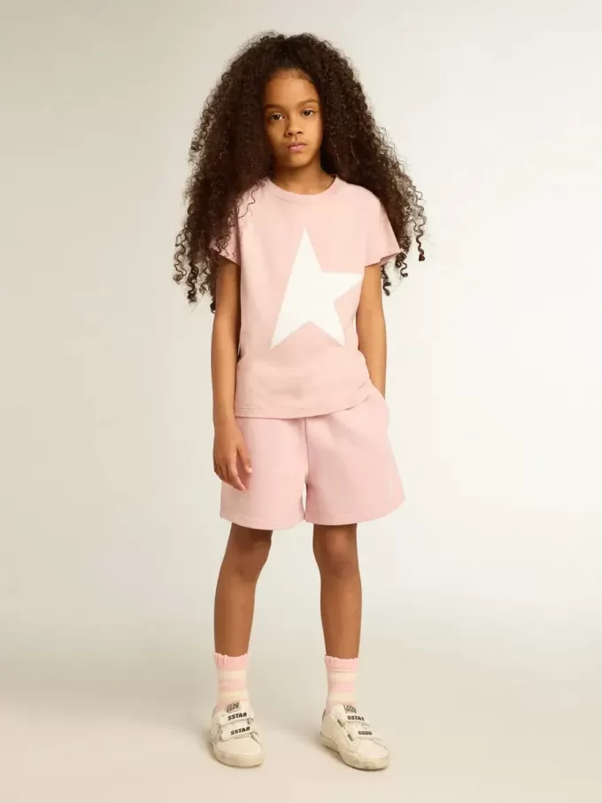 Roze T-shirt voor meisjes met wit logo en grote ster