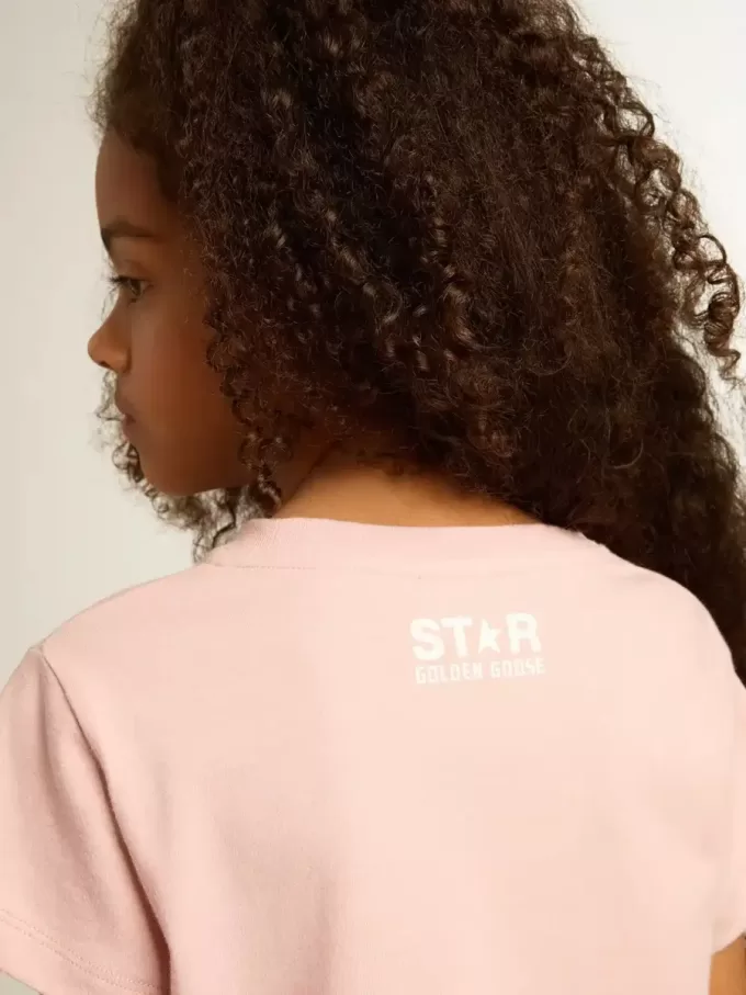 Roze T-shirt voor meisjes met wit logo en grote ster