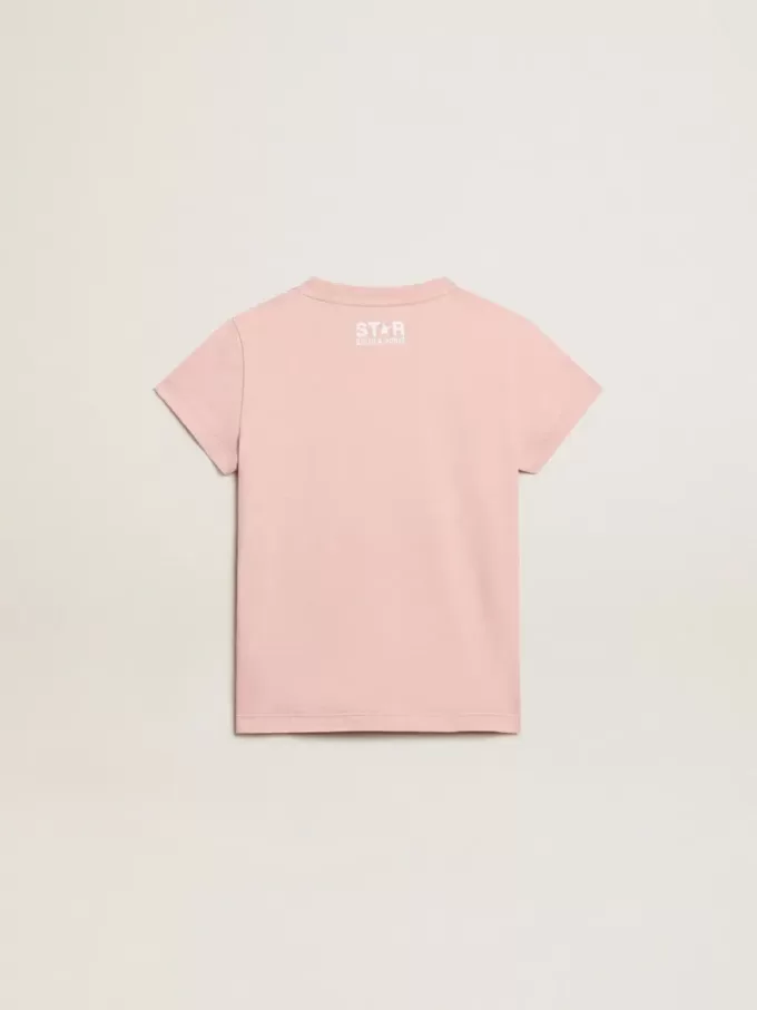 Roze T-shirt voor meisjes met wit logo en grote ster