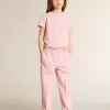 Roze T-shirt voor meisjes met zilveren glitterlogo en grote ster