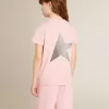 Roze T-shirt voor meisjes met zilveren glitterlogo en grote ster