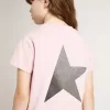 Roze T-shirt voor meisjes met zilveren glitterlogo en grote ster