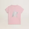 Roze T-shirt voor meisjes met zilveren glitterlogo en grote ster
