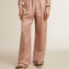 Roze viscose broek voor dames met bloemenpatroon