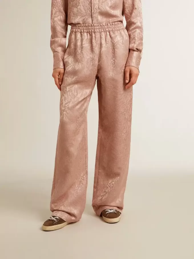 Roze viscose broek voor dames met bloemenpatroon