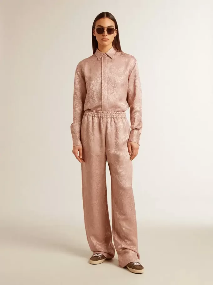 Roze viscose broek voor dames met bloemenpatroon