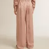 Roze viscose broek voor dames met bloemenpatroon