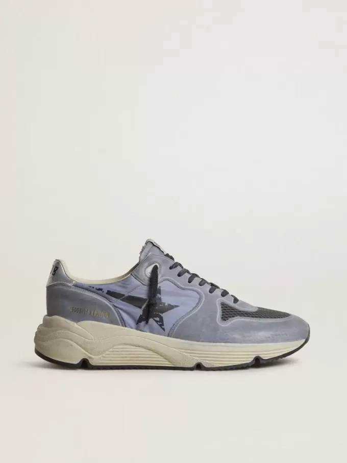 Running Sole herensneakers in lichtblauw nylon en nubuck met zwarte ster