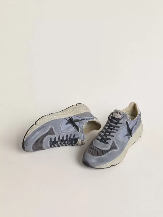 Running Sole herensneakers in lichtblauw nylon en nubuck met zwarte ster