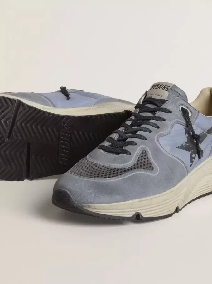 Running Sole herensneakers in lichtblauw nylon en nubuck met zwarte ster