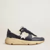 Running Sole in crèmekleurig mesh en blauw leer met een witte leren ster
