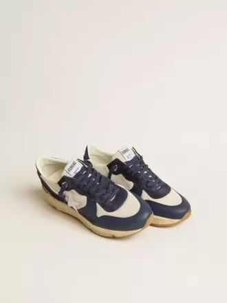 Running Sole in crèmekleurig mesh en blauw leer met een witte leren ster