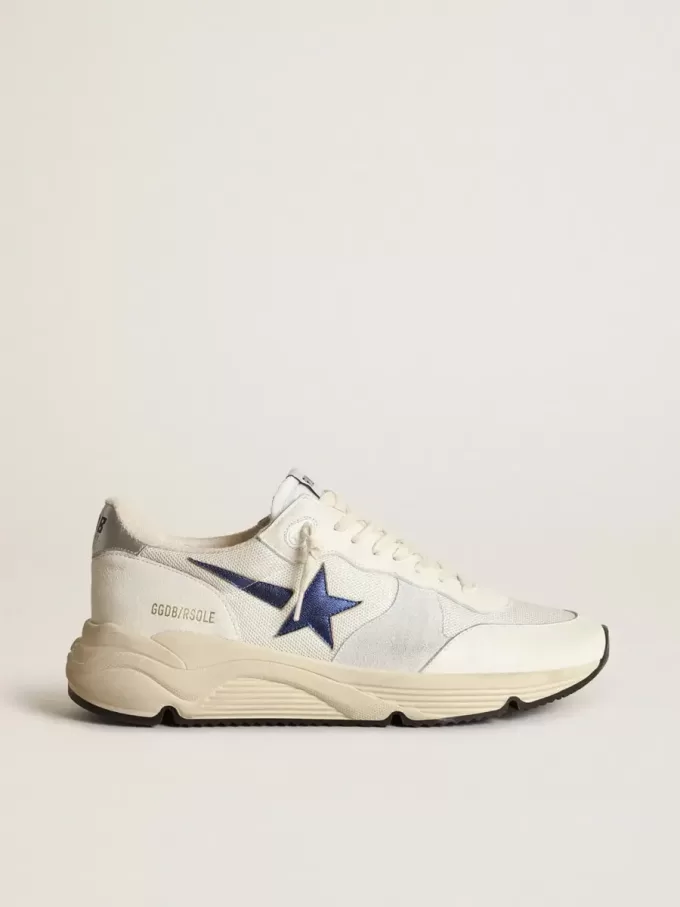 Running Sole in wit leer en mesh met blauwe gelamineerde leren ster