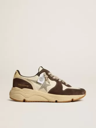 Running Sole LTD voor dames in nappa en bruin suède met een Swarovski-kristallen ster