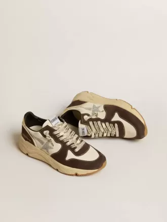 Running Sole LTD voor dames in nappa en bruin suède met een Swarovski-kristallen ster