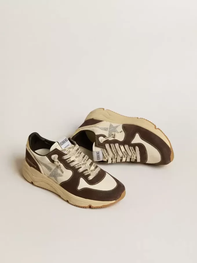 Running Sole LTD voor dames in nappa en bruin suède met een Swarovski-kristallen ster