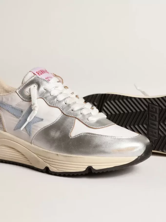 Running Sole van nylon en zilverkleurig metallic leer met lichtblauwe ster