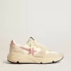 Running Sole voor dames in beige nylon met roze leren ster en hielstuk