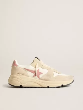 Running Sole voor dames in beige nylon met roze leren ster en hielstuk