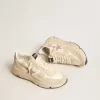 Running Sole voor dames in beige nylon met roze leren ster en hielstuk
