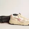 Running Sole voor dames in beige nylon met roze leren ster en hielstuk
