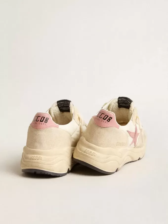 Running Sole voor dames in beige nylon met roze leren ster en hielstuk