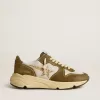 Running Sole voor dames in bruin suède en mesh met gouden glitterster