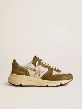 Running Sole voor dames in bruin suède en mesh met gouden glitterster