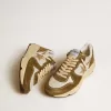 Running Sole voor dames in bruin suède en mesh met gouden glitterster