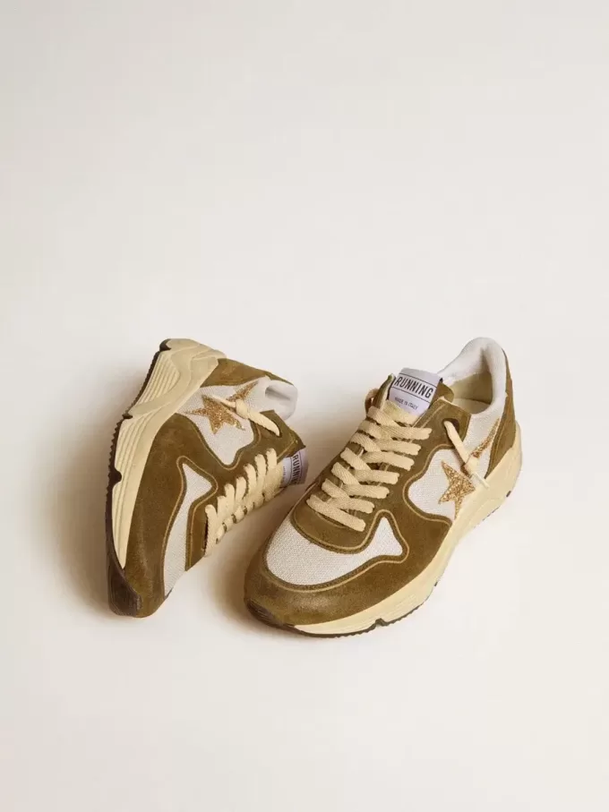 Running Sole voor dames in bruin suède en mesh met gouden glitterster