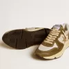 Running Sole voor dames in bruin suède en mesh met gouden glitterster