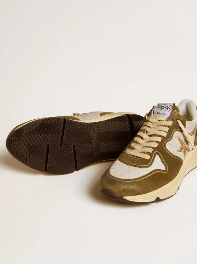 Running Sole voor dames in bruin suède en mesh met gouden glitterster