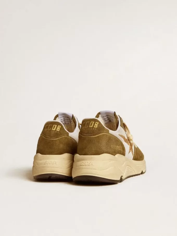 Running Sole voor dames in bruin suède en mesh met gouden glitterster