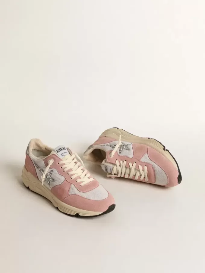 Running Sole voor dames in grijs mesh en suède met zilveren glitterster