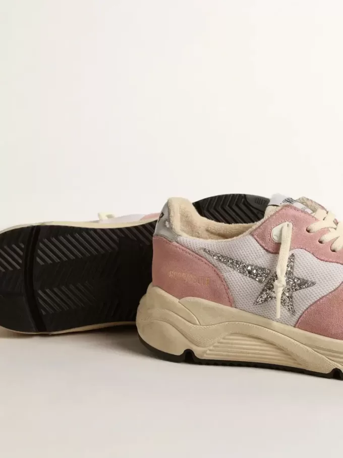 Running Sole voor dames in grijs mesh en suède met zilveren glitterster