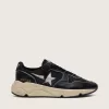 Running Sole voor dames in zwart nappaleer en nylon met een zilveren leren ster