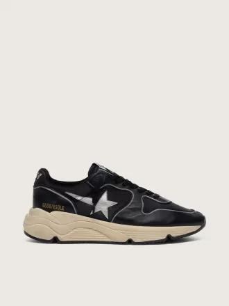 Running Sole voor dames in zwart nappaleer en nylon met een zilveren leren ster