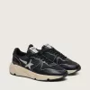 Running Sole voor dames in zwart nappaleer en nylon met een zilveren leren ster