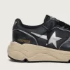 Running Sole voor dames in zwart nappaleer en nylon met een zilveren leren ster