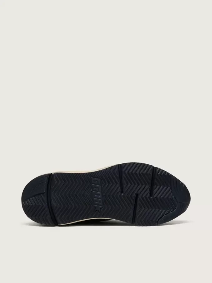 Running Sole voor dames in zwart nappaleer en nylon met een zilveren leren ster