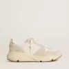 Running Sole voor dames van canvas met beige ster en platina metallic leren hielstuk