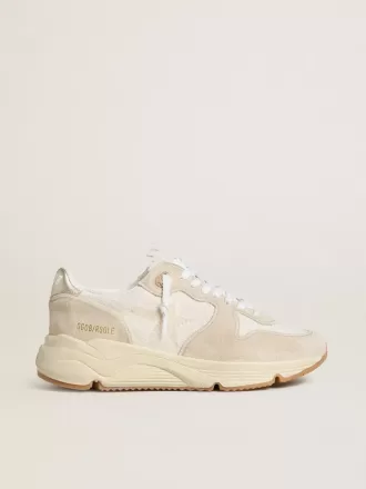 Running Sole voor dames van canvas met beige ster en platina metallic leren hielstuk