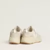 Running Sole voor dames van canvas met beige ster en platina metallic leren hielstuk