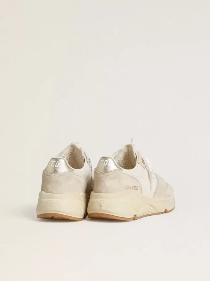 Running Sole voor dames van canvas met beige ster en platina metallic leren hielstuk